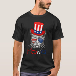 Red White Blue Patriotic Cat 4th July Meowica Amer T-Shirt