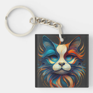 Red White & Blue Patriotic Cat Key Ring