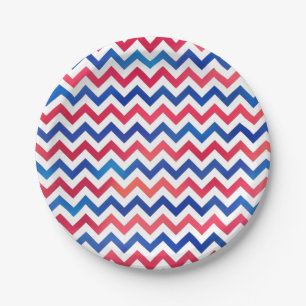 Red White Blue Patriotic Chevron Zig Zag Stripes Paper Plate
