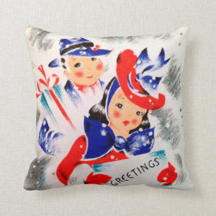 Red White Blue Patriotic Couple Christmas Holiday Cushion