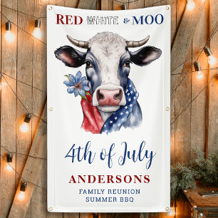 Red White Blue Patriotic Cow Farm 4th Of July  Banner