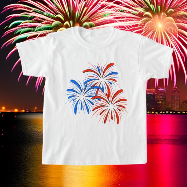 Red white blue Patriotic fireworks July Fourth T-Shirt (Creator Uploaded)