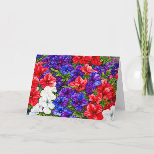 Red White Blue Patriotic Petunia Flower Art  Card