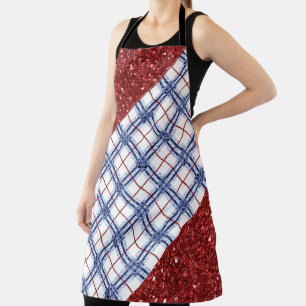 RED WHITE BLUE PATRIOTIC PLAID PATTERN APRON