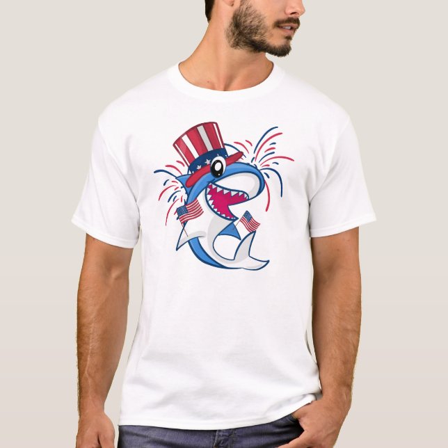 Red White Blue Patriotic Shark 4th of July T-Shirt (Front)