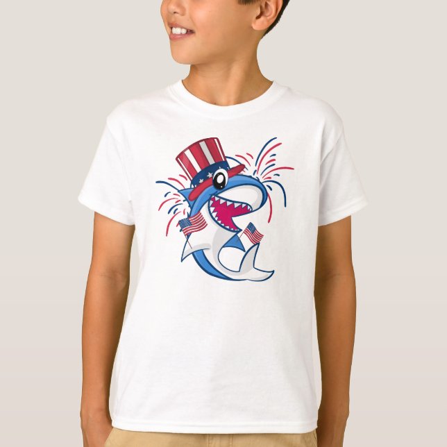 Red White Blue Patriotic Shark 4th of July T-Shirt (Front)
