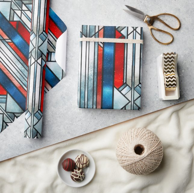 Red White Blue Patriotic Stained Glass 4th of July Wrapping Paper (Crafts)