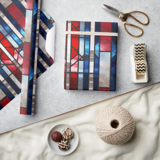 Red White Blue Patriotic Stained Glass 4th of July Wrapping Paper (Crafts)