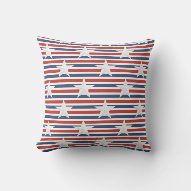 Red White Blue Patriotic Stars Stripes USA Flag Cushion (Front)