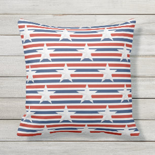 Red White Blue Patriotic Stars Stripes USA Flag Cushion