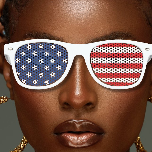 Red White & Blue Patriotic USA American Flag Retro Sunglasses (USA American flag white retro sunglasses)