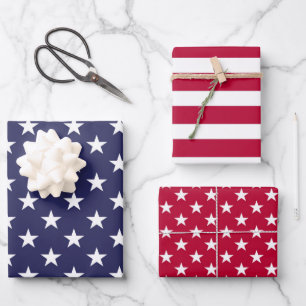 Red White Blue Patriotic USA Wrapping Paper Set