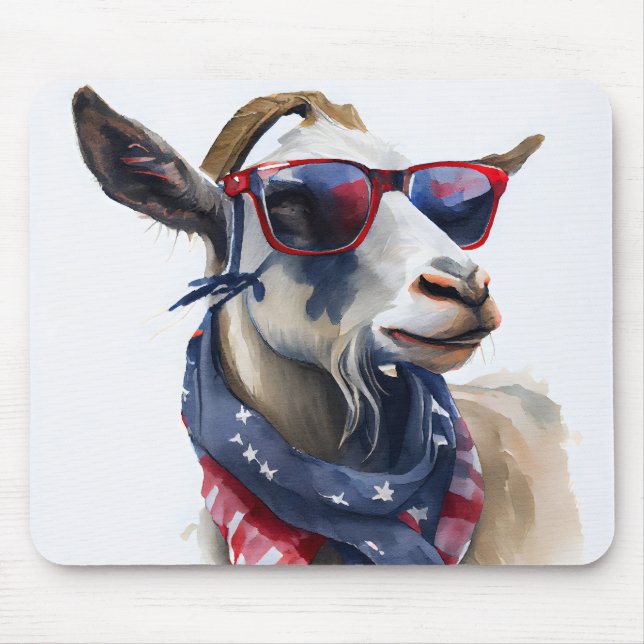 RED WHITE BLUE PATRIOTIC WATERCOLOR GOAT MOUSE PAD (Front)