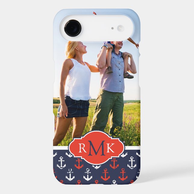 Red White & Blue Pattern| Your Photo & Monogram Case-Mate iPhone Case (Back)