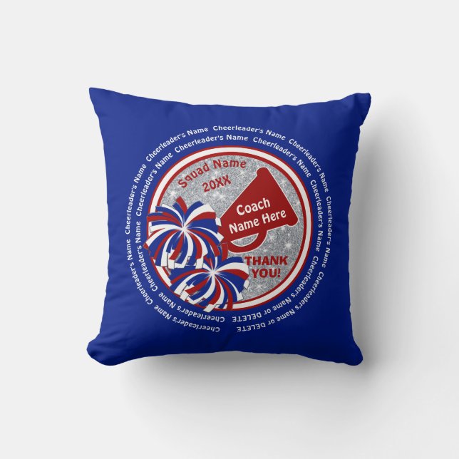 Red, White, Blue Personalised Cheer Coach Presents Cushion (Front)