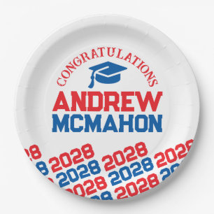 Red, White & Blue Personalised Graduation Paper Plate