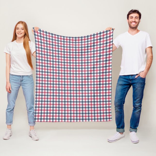 Red White Blue plaid Fleece Blanket (In Situ)