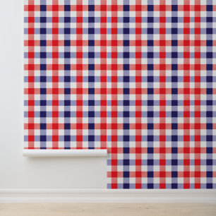 Red White Blue Plaid Gingham Chequered Pattern DIY Wallpaper