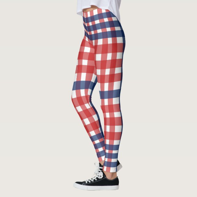 Red, White, Blue Plaid Leggings (Left)
