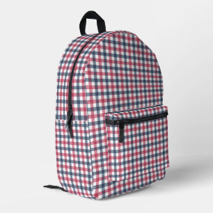 Red White Blue plaid Printed Backpack