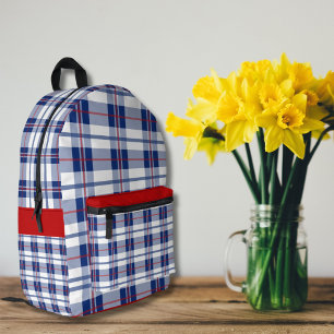 Red, White & Blue Plaid Printed Backpack