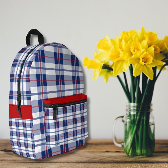 Red, White & Blue Plaid Printed Backpack (Creator Uploaded)