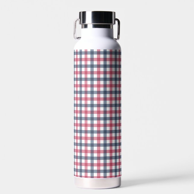 Red White Blue plaid Water Bottle (Front)