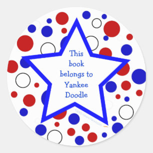 Red White Blue Polka Dot Bookplate StickerTemplate Classic Round Sticker