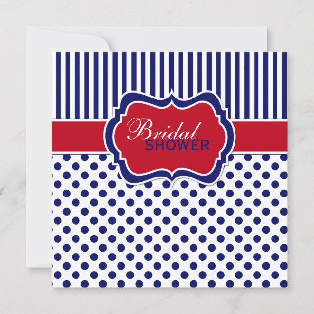 Red White Blue Polka Dot Stripe Shower Invite (Front)