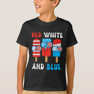 Red White Blue Popsicle 4th July Patriotic Boy Ame T-Shirt
