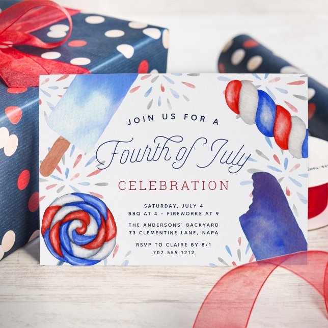 Red White & Blue Popsicle Fourth of July Party Invitation (Creator Uploaded)