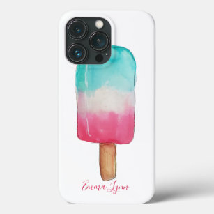 Red White Blue Popsicle Ice Cream Watercolor Name iPhone 13 Pro Case