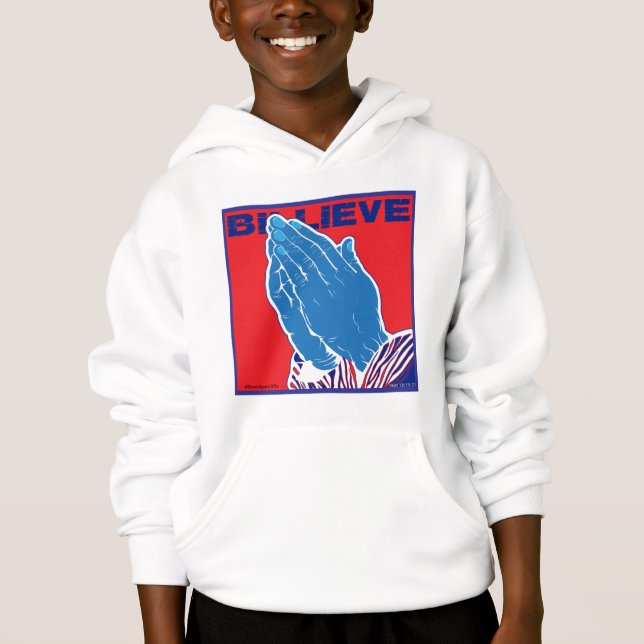 Red,White,Blue Praying Hands BELIEVE in pray wear (Front)