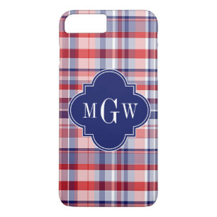 Red White Blue Preppy Madras Monogram iPhone 8 Plus/7 Plus Case
