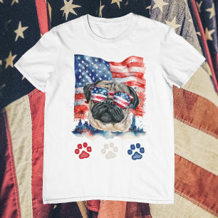 Red White Blue Pug Dog American Pet 4th of July T-Shirt