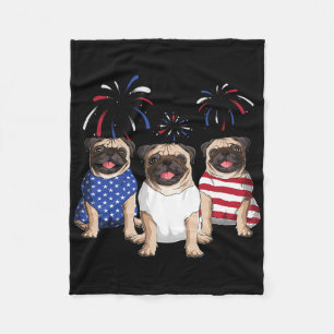 Red White Blue Pugs Dog Lovers American Flag 4th O Fleece Blanket