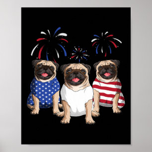 Red White Blue Pugs Dog Lovers American Flag 4th O Poster