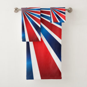 Red White Blue Radial pattern  Bath Towel Set