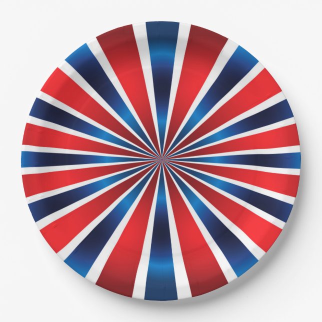 Red White Blue Radial pattern  Paper Plate (Front)