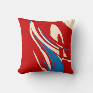 Red White Blue Retro Painting Abstract Art Deco Cushion