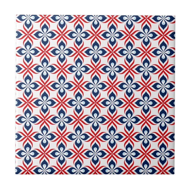 Red, White, & Blue Retro Style Ceramic Tile (Front)