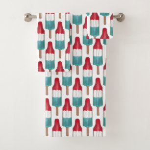 Red White Blue Rocket Pop Popsicle Patriotic USA Bath Towel Set