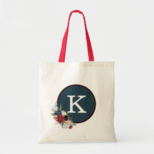 Red White Blue Rose Pattern Elegant Monogram Tote