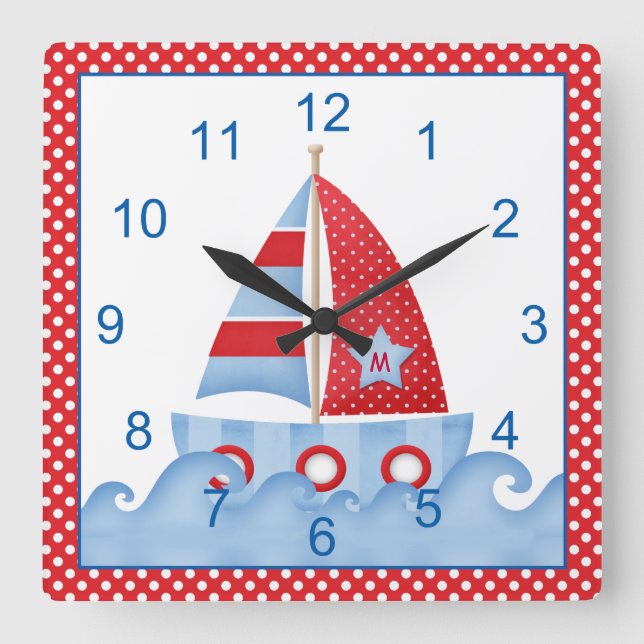 Red White Blue Sailboat Clock (Front)