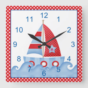 Red White Blue Sailboat Clock