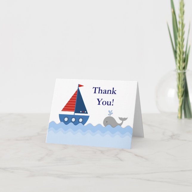 Red White Blue Sailboat Thank You Cards (Front)