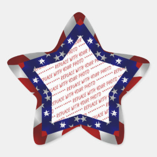 Red White & Blue Satin Star Shape Design Frame Sticker