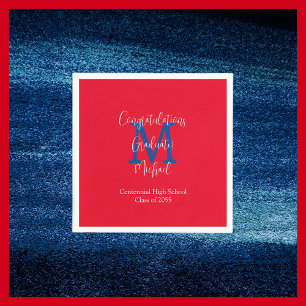 Red White Blue Scarlet Graduation Name Monogram  Napkin