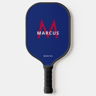 Red White Blue Simple Modern Monogram Pickleball Paddle