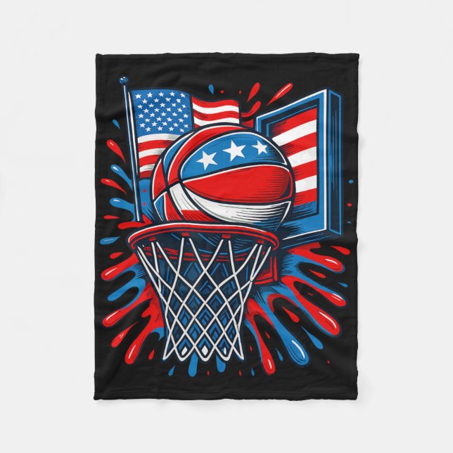 Red White Blue Sketll Colour Splash Usa Flag Sketl Fleece Blanket (Front)